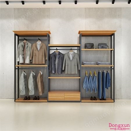 定制服装店展示架双层落地式衣架高档双层铁艺复古衣柜商场男装货架服装柜定制厂家