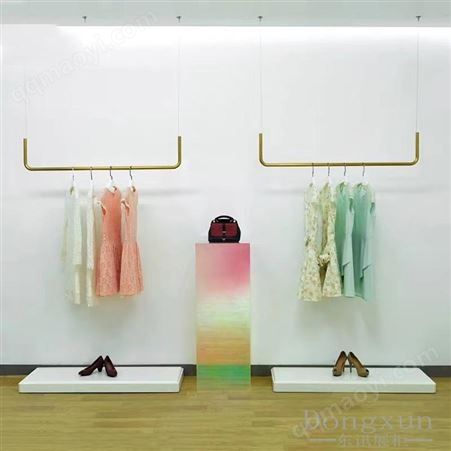 服装店橱窗展示架流水台女装店道具亚克力展台上顶服装吊架吊挂服装展架服装架定做展柜厂