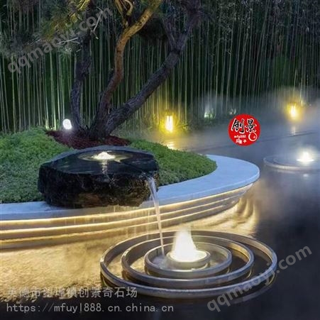 海南省黑山石布景石-海口市园林造景石-大型黑山石水钵设计