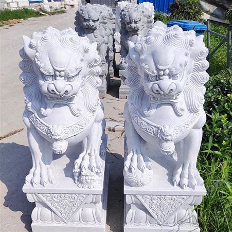 青石頭石獅子一對看門口鎮(zhèn)宅招財家用酒店小號漢白玉大理石雕擺件
