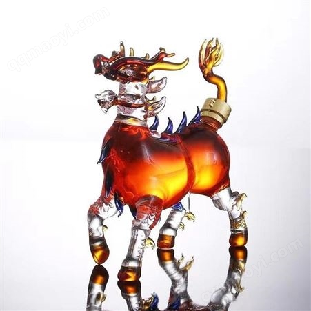 jp12345玻璃麒麟造型   红酒器     吹制玻璃工艺酒瓶   祥瑞玻璃麒麟造型  家居酒柜  祥瑞摆件  招财玻璃空酒瓶